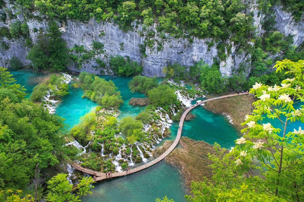 Plitvice Lakes with turquoise water and forest scenery